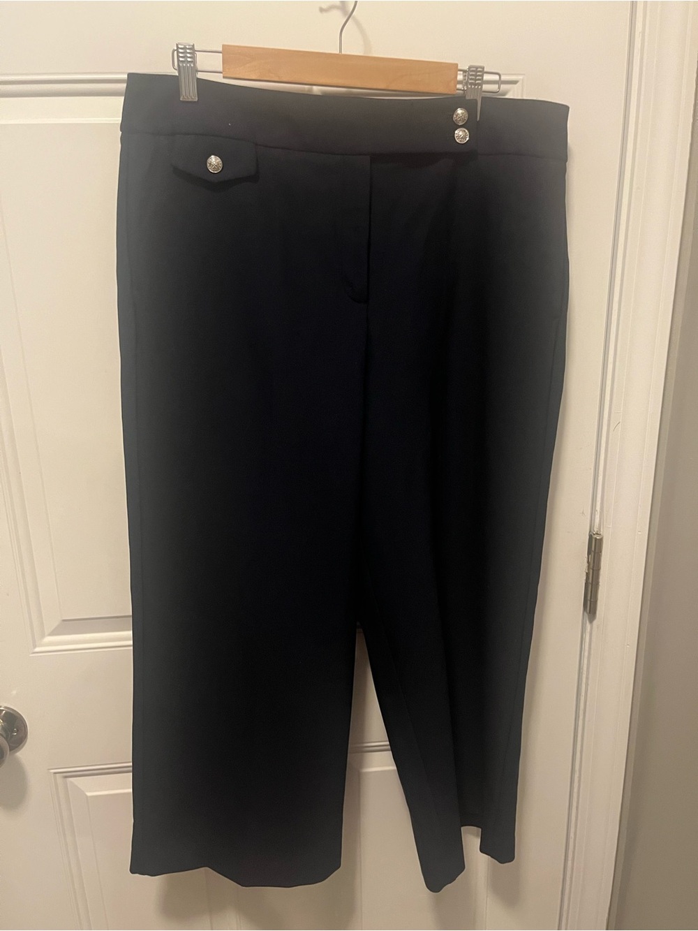 Rachel Zoe NavyWide-Leg Cropped Trousers with Silver Buttons